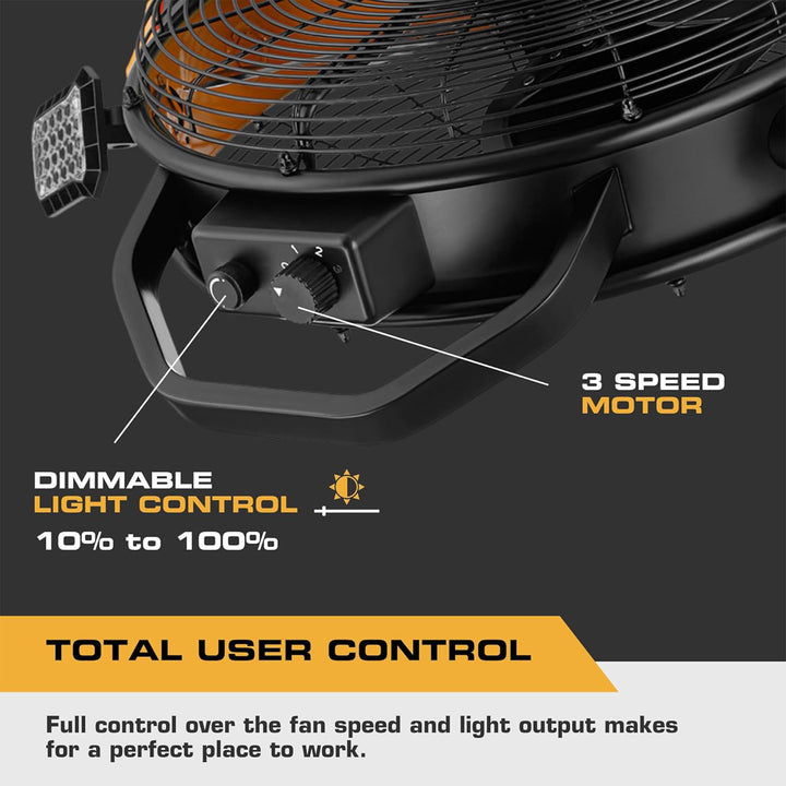 Mule 18" Garage Fan XL with Work Lights, Dual Height Ceiling Mounting Options - VMInnovations