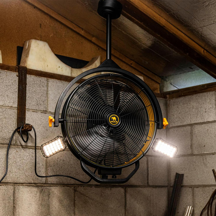 Mule 18" Garage Fan XL with Work Lights, Dual Height Ceiling Mounting Options - VMInnovations