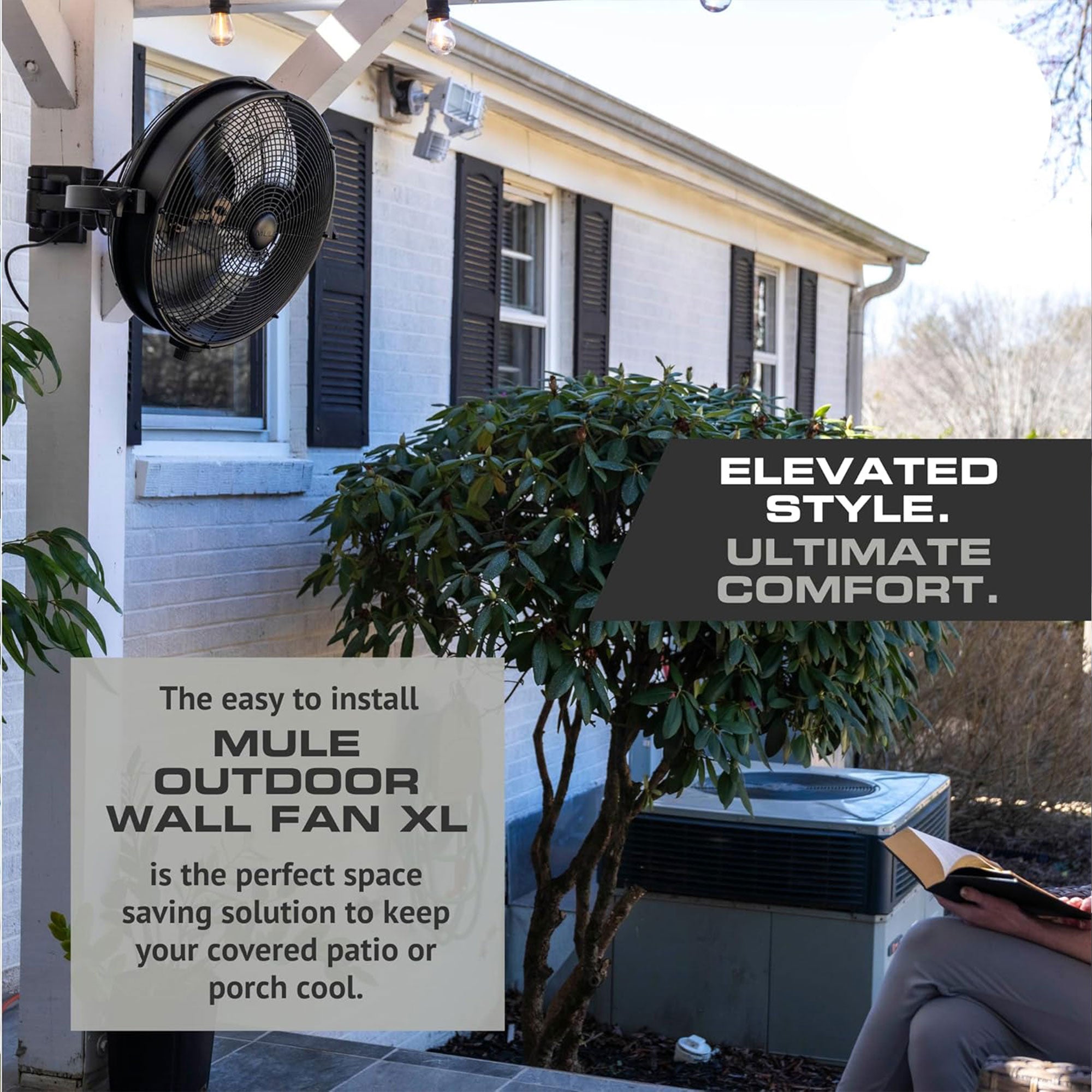 Mule 18 Inch Adjustable Outdoor Wall Fan Extended Arm 3 Speed, Black (Open Box) - VMInnovations
