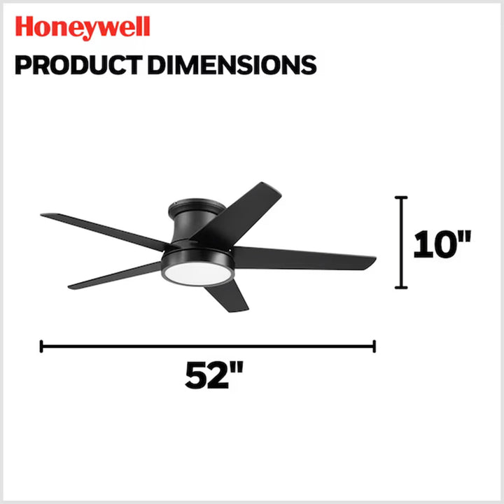 Honeywell 52" Modern Ceiling Fan LED Remote 5 Blade Indoor Tynesdale, Black - VMInnovations