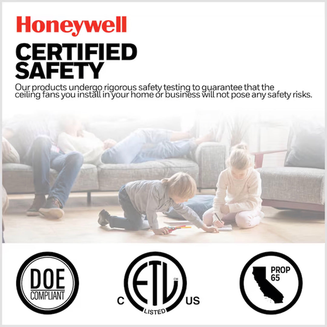 Honeywell 52" Modern Ceiling Fan LED Remote 5 Blade Indoor Tynesdale, Black - VMInnovations