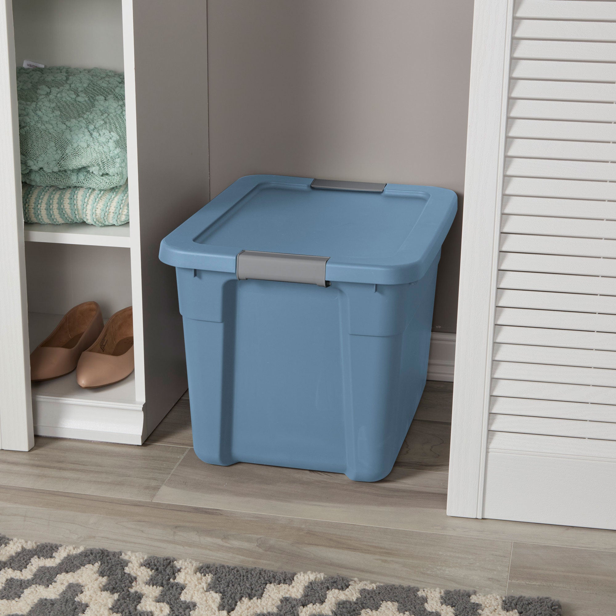 Sterilite 12 Gallon Latching Tote, Stackable Storage Bin with Lid, Blue, 12 Pack