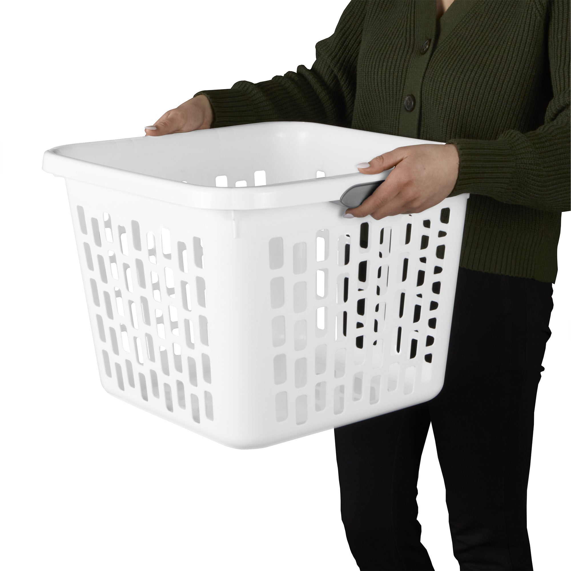 Sterilite Laundry Basket, 1.5 Bushel Plastic Hamper with Handles, White, 12 Pack