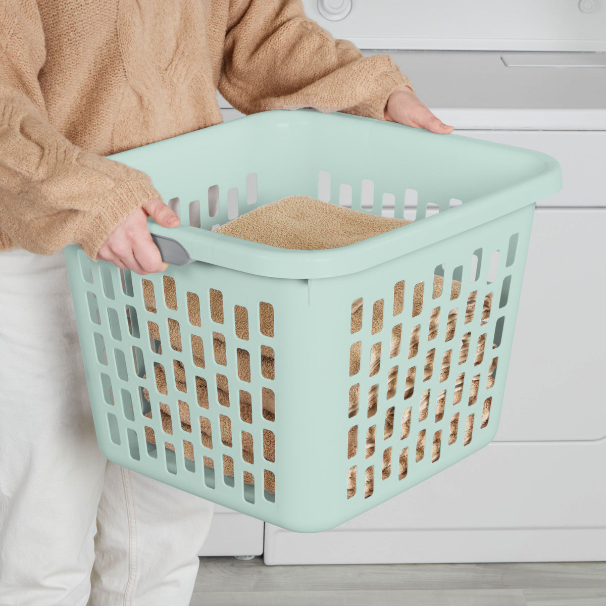 Sterilite Laundry Basket, 1.5 Bushel Plastic Hamper with Handles, Mint, 12 Pack