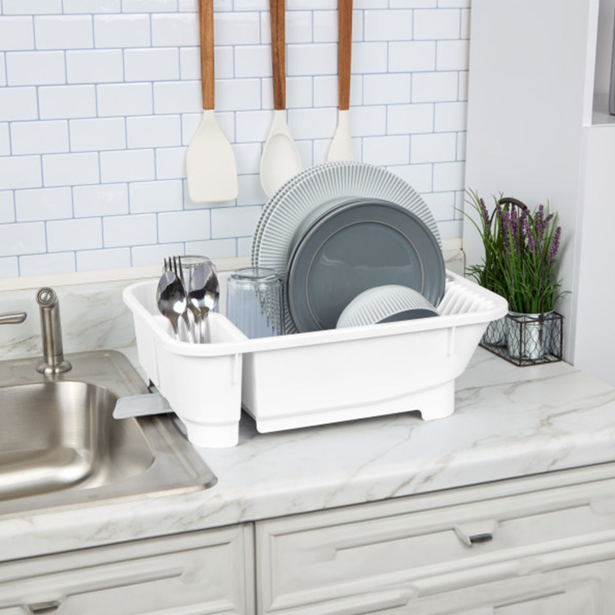 Sterilite Sink Set, Kitchen Inclined Drain Board for Flatware & Cutlery, 6 Pack