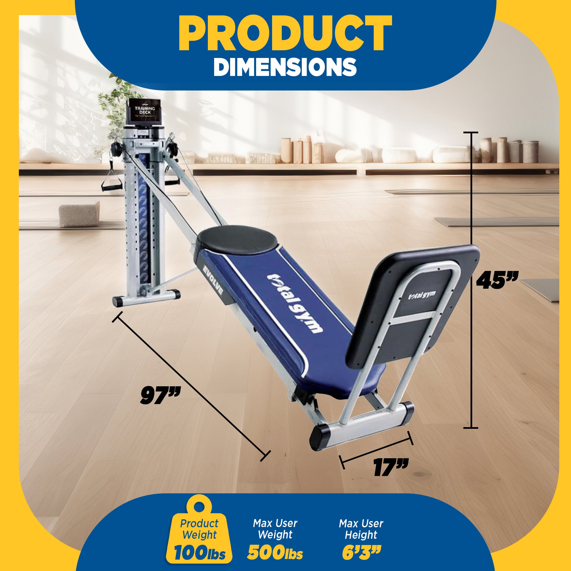 Total Gym Evolve Home Fitness Full Body Workout Exercise Machine, Blue(Open Box) - VMInnovations