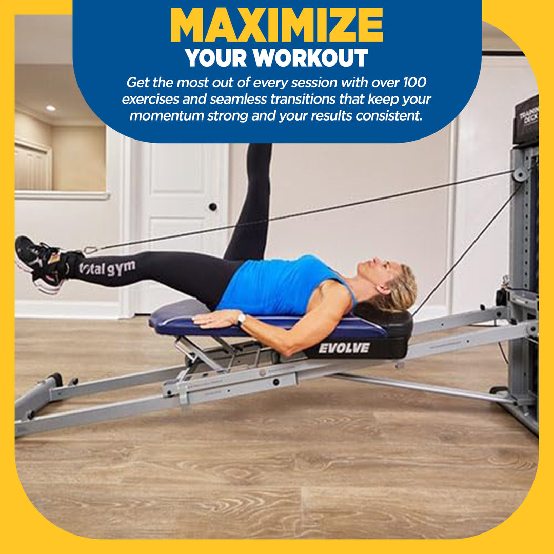 Total Gym Evolve Home Fitness Full Body Workout Exercise Equipment Machine, Blue - VMInnovations