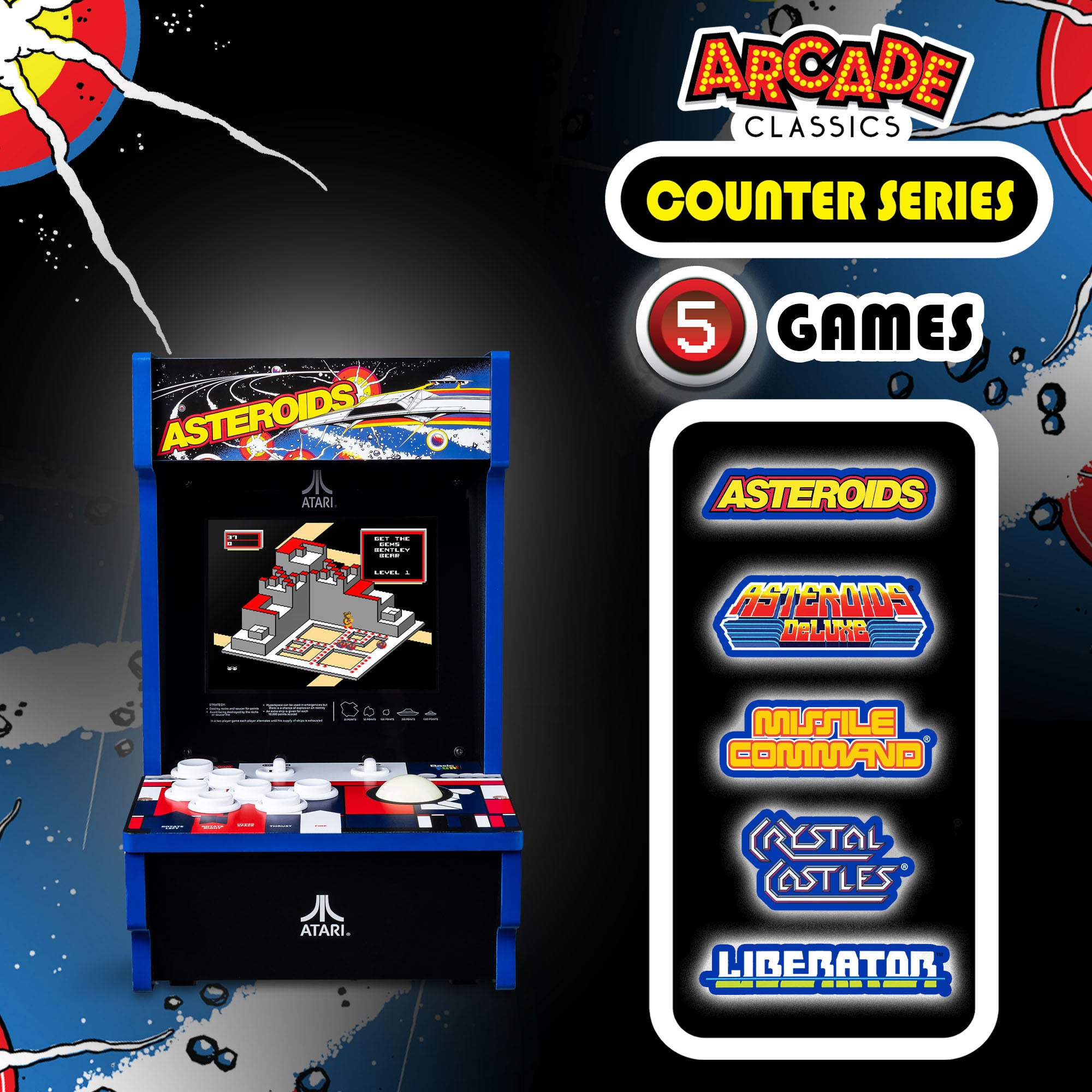 Arcade Classics Atari Asteroids Counter Series Arcade Game w/ screen(For Parts)