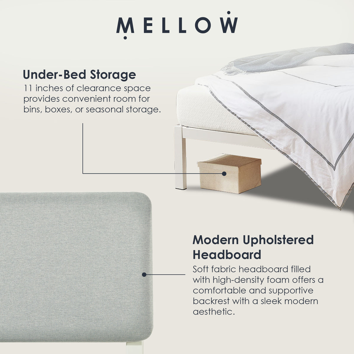 Mellow KERA Metal/Wood Platform Bed Frame with Angled Headboard, Full (Open Box)