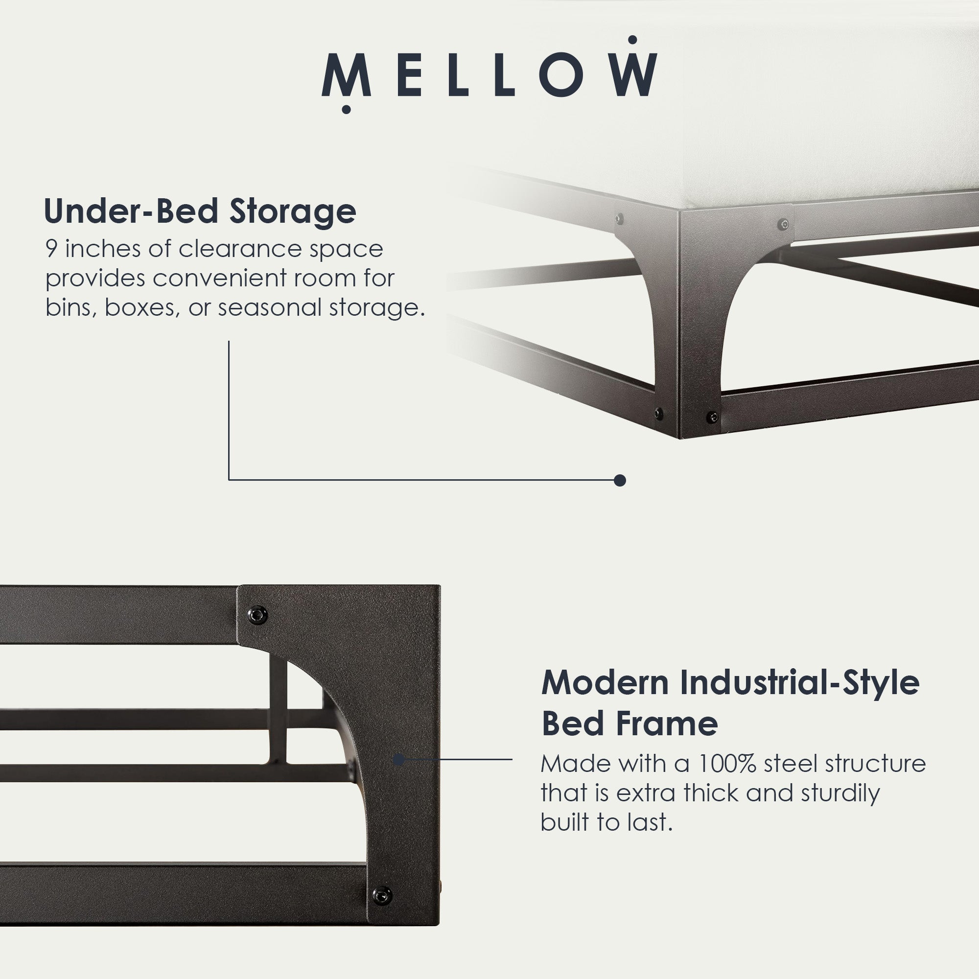 Mellow Ace of Base King Metal Platform Low Profile Bed Frame Hinged 9"(Open Box) - VMInnovations