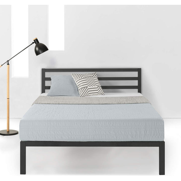 Mellow 14-Inch Metal Platform Bed with Headboard and Slat Support, Queen, Black - VMInnovations