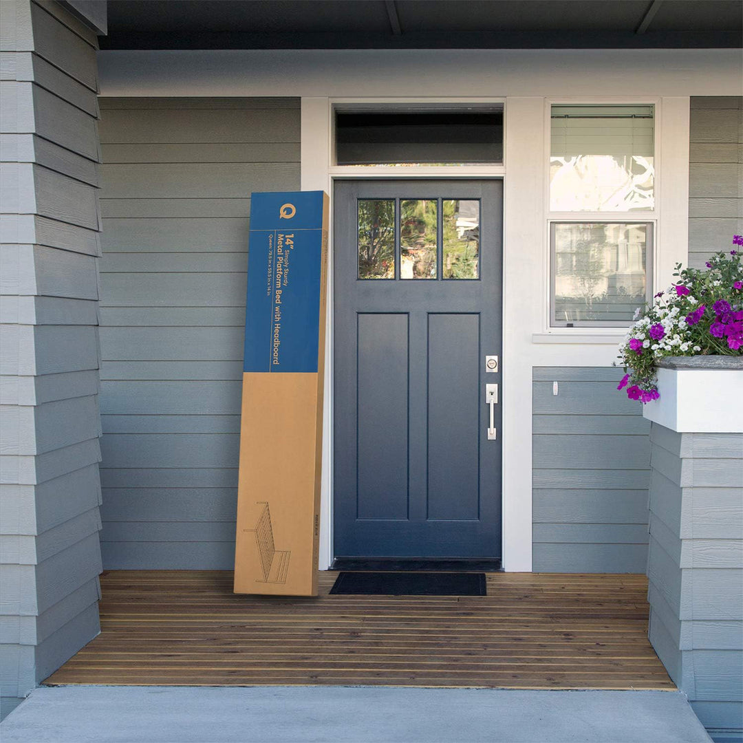 Mellow 14-Inch Metal Platform Bed with Headboard and Slat Support, Queen, Black - VMInnovations