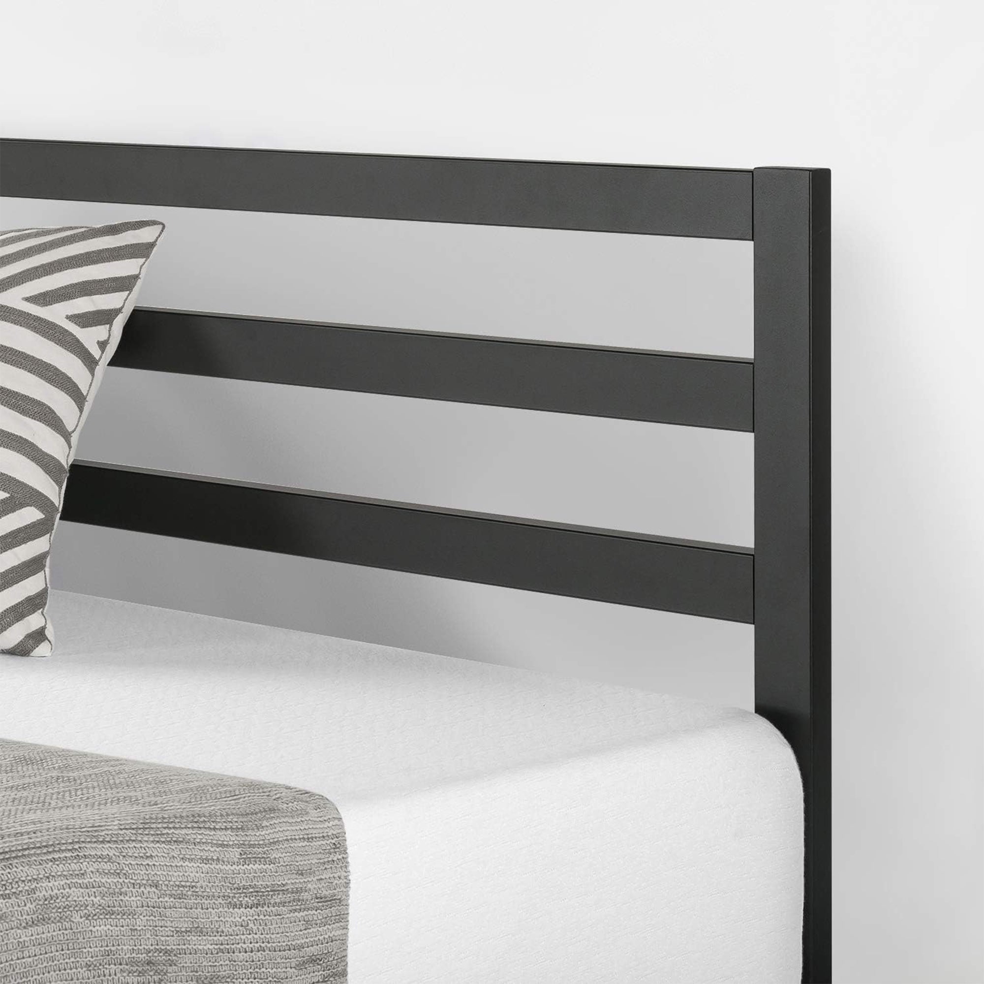 Mellow 14-Inch Metal Platform Bed with Headboard and Slat Support, Queen, Black - VMInnovations