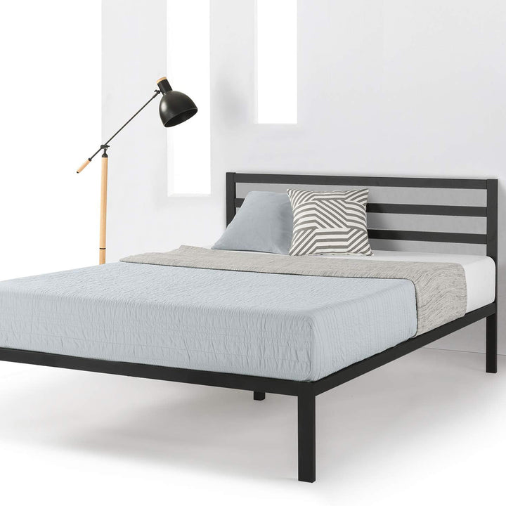 Mellow 14-Inch Metal Platform Bed with Headboard and Slat Support, Queen, Black - VMInnovations