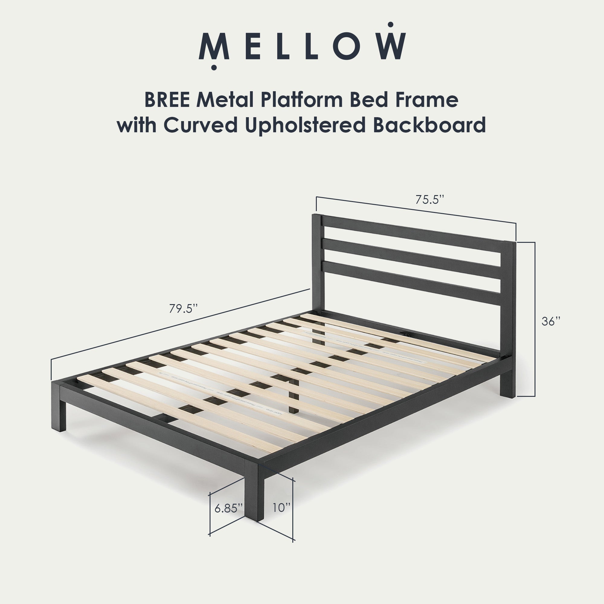Mellow Modernista Classic Heavy Duty Platform Bed Frame w/ Headboard, 10", King - VMInnovations