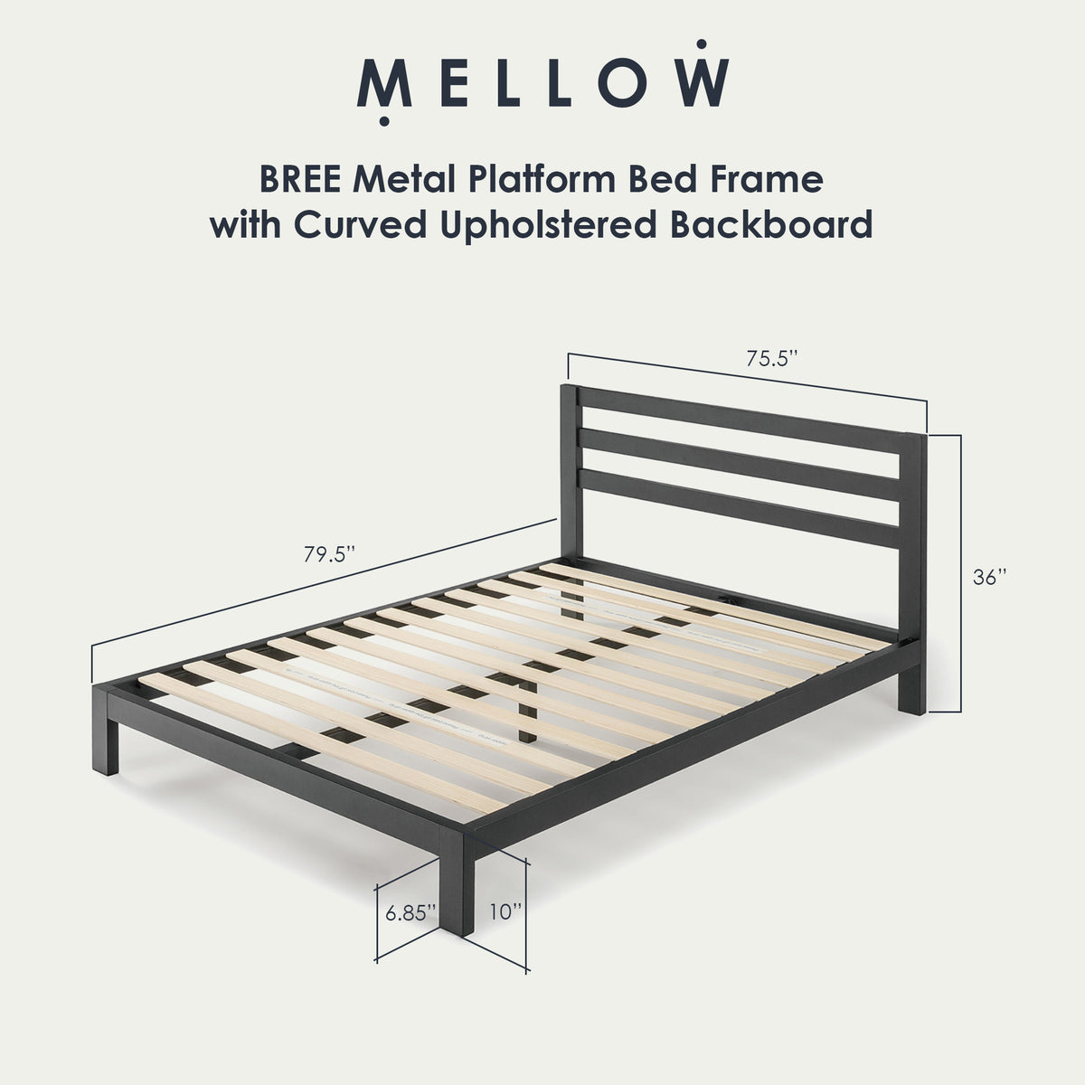 Mellow Classic Heavy Duty Platform Bed Frame w/Headboard, 10", King (Open Box)