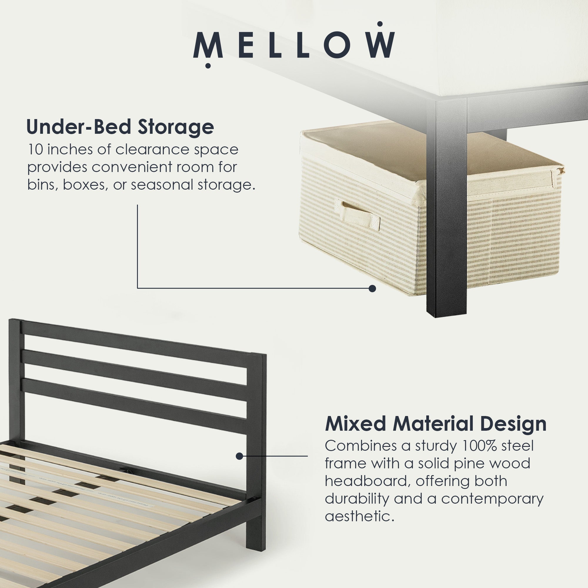 Mellow Modernista Classic Heavy Duty Platform Bed Frame w/ Headboard, 10", King - VMInnovations