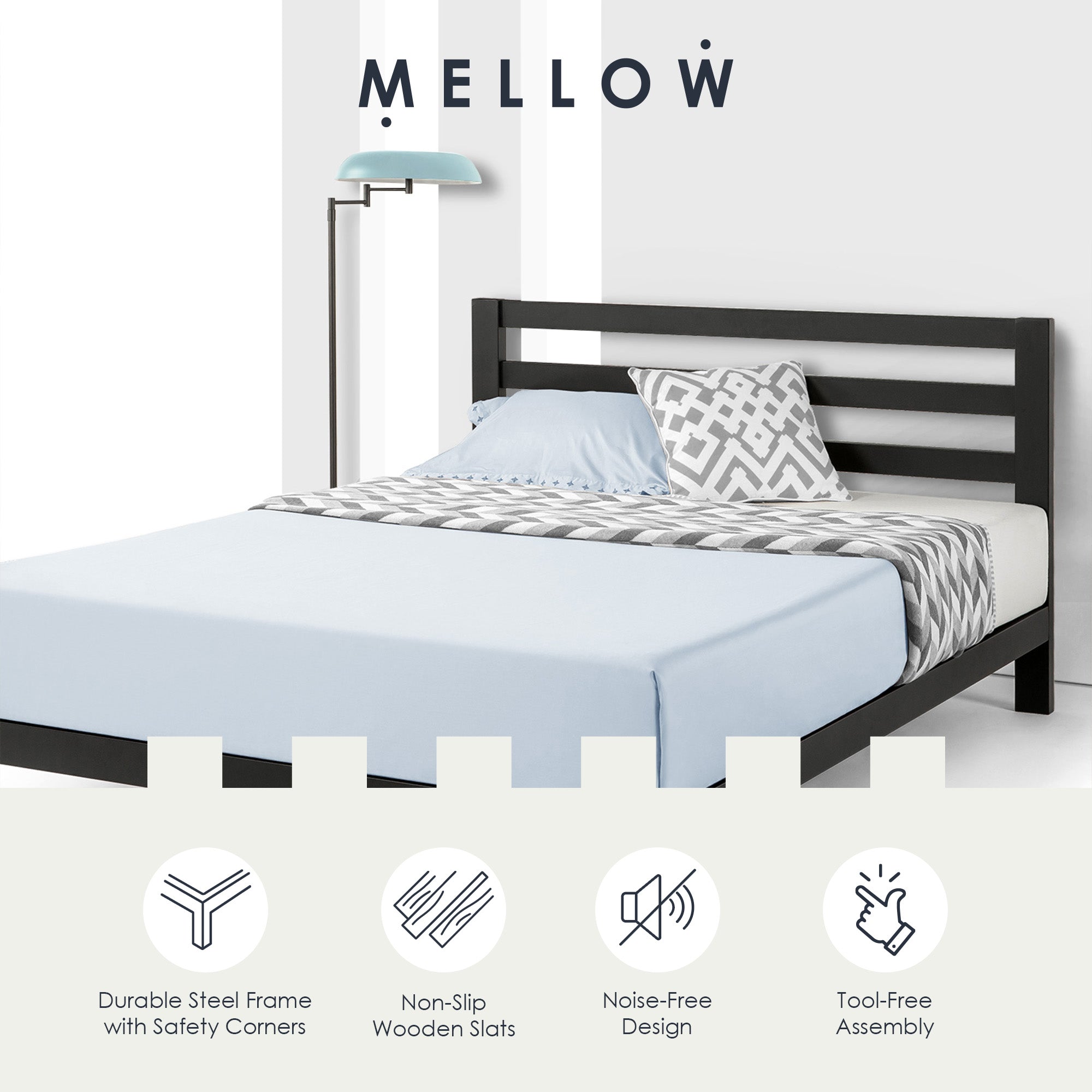 Mellow Modernista Classic Heavy Duty Platform Bed Frame w/ Headboard, 10", King - VMInnovations