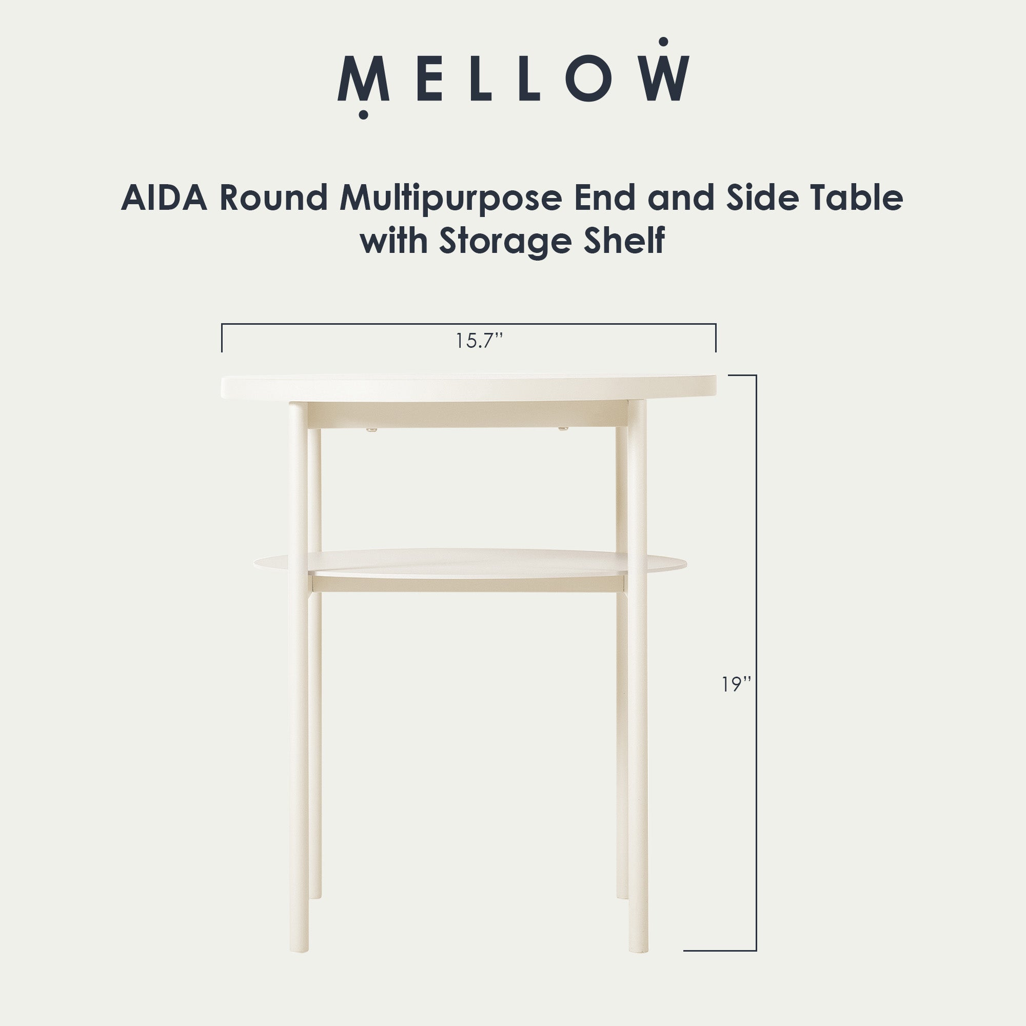 Mellow AIDA Round Multipurpose End and Side Table with Storage Shelf, Beige - VMInnovations