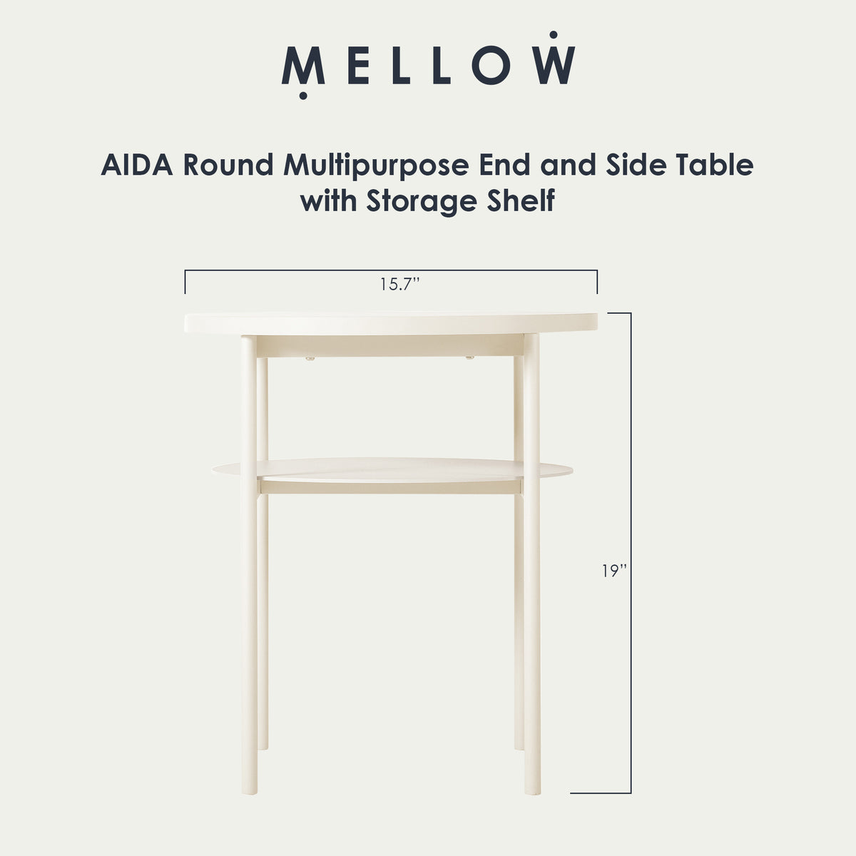 Mellow AIDA Round Multipurpose End and Side Table with Storage Shelf (Open Box) - VMInnovations