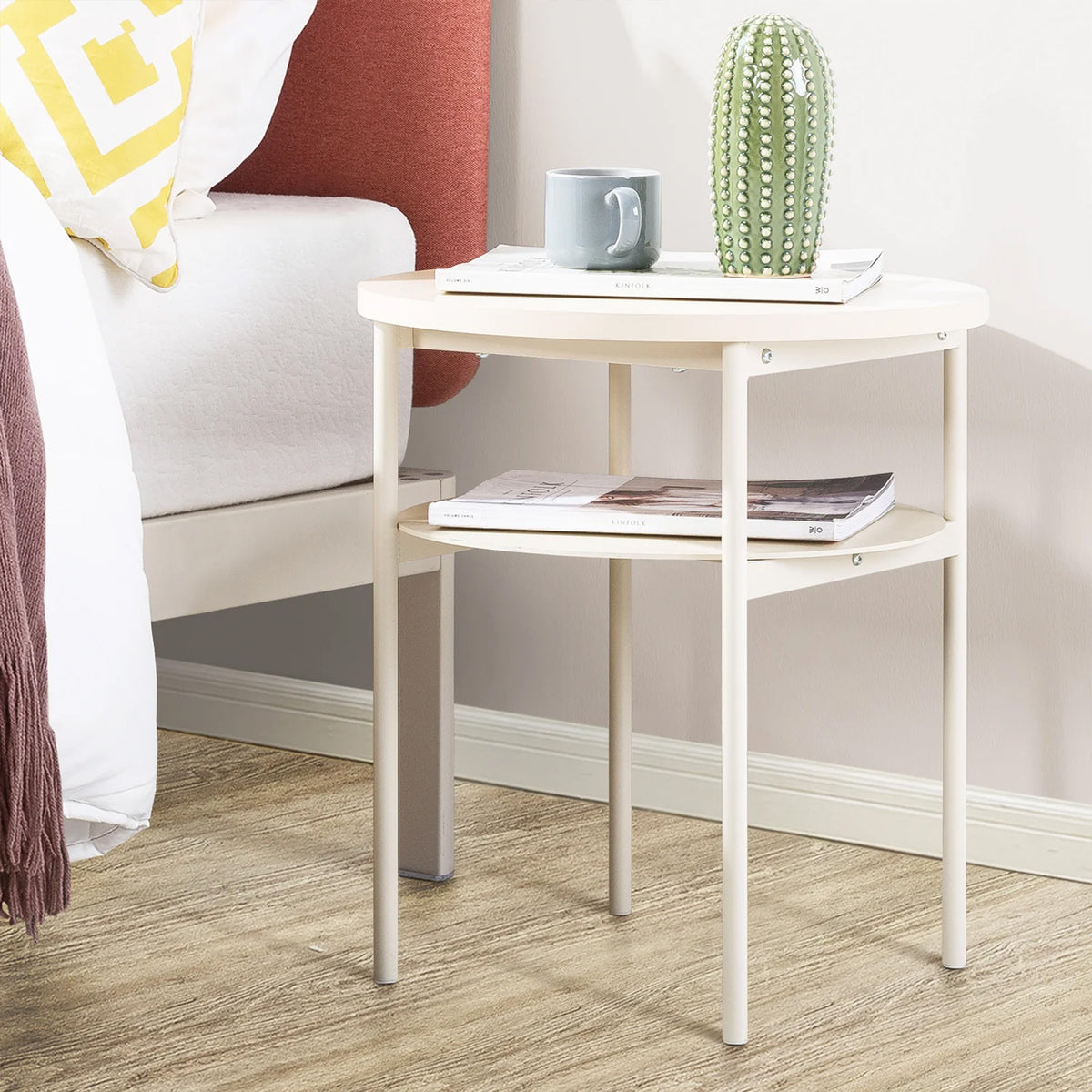 Mellow AIDA Round Multipurpose End and Side Table with Storage Shelf (Open Box)