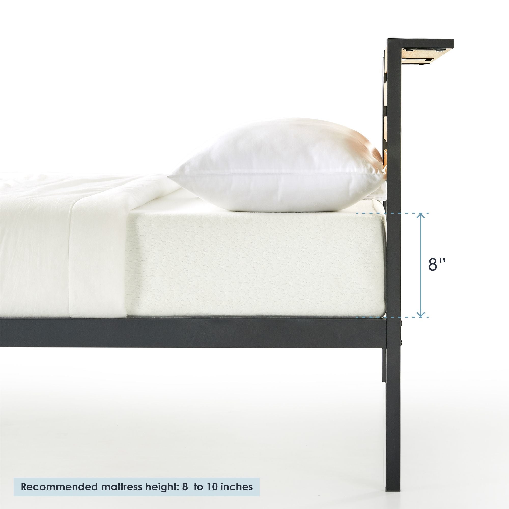 Mellow KASI Metal & Wood Platform Bed Frame with Built-In Headboard Shelf, Queen - VMInnovations