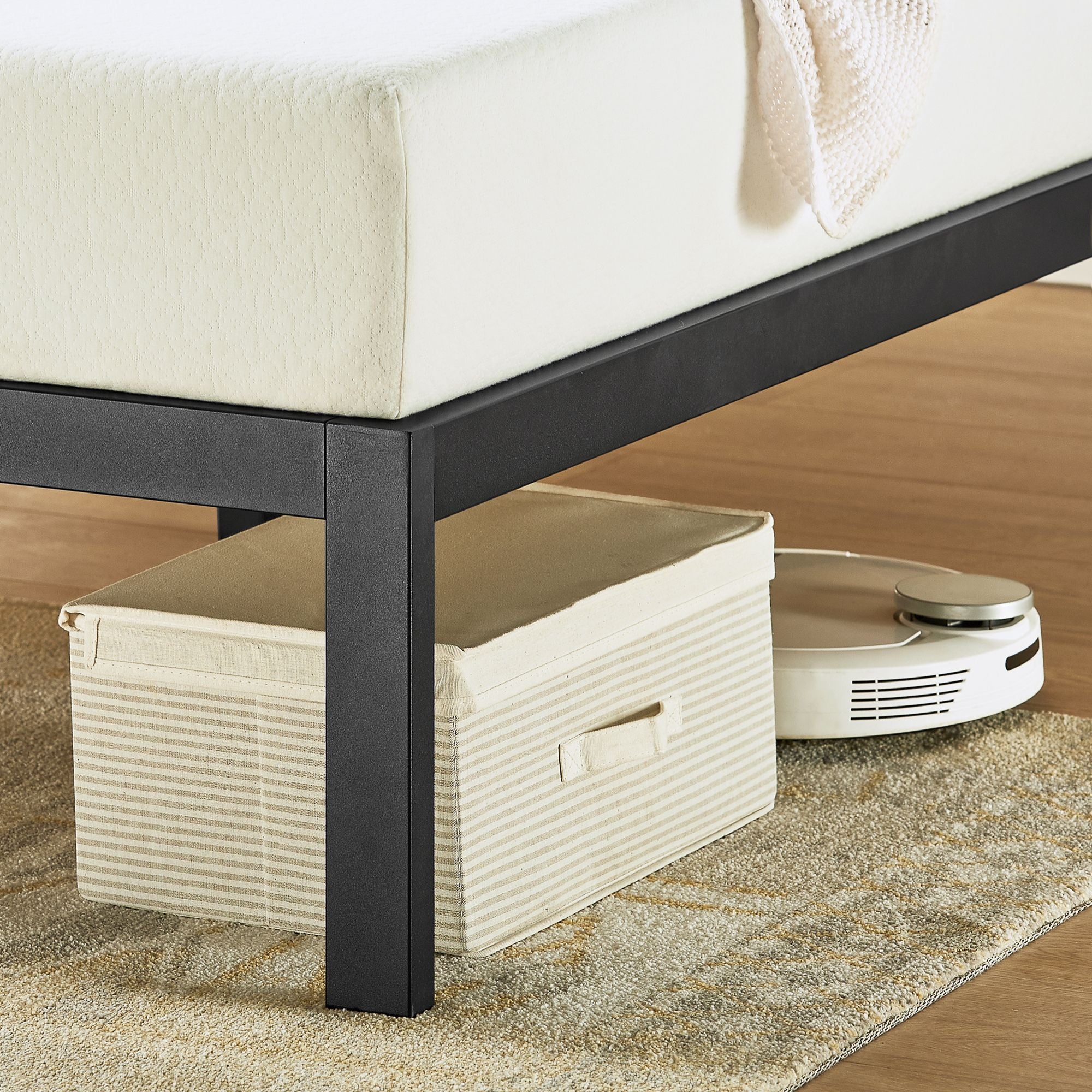 Mellow KASI Metal & Wood Platform Bed Frame with Built-In Headboard Shelf, Queen - VMInnovations