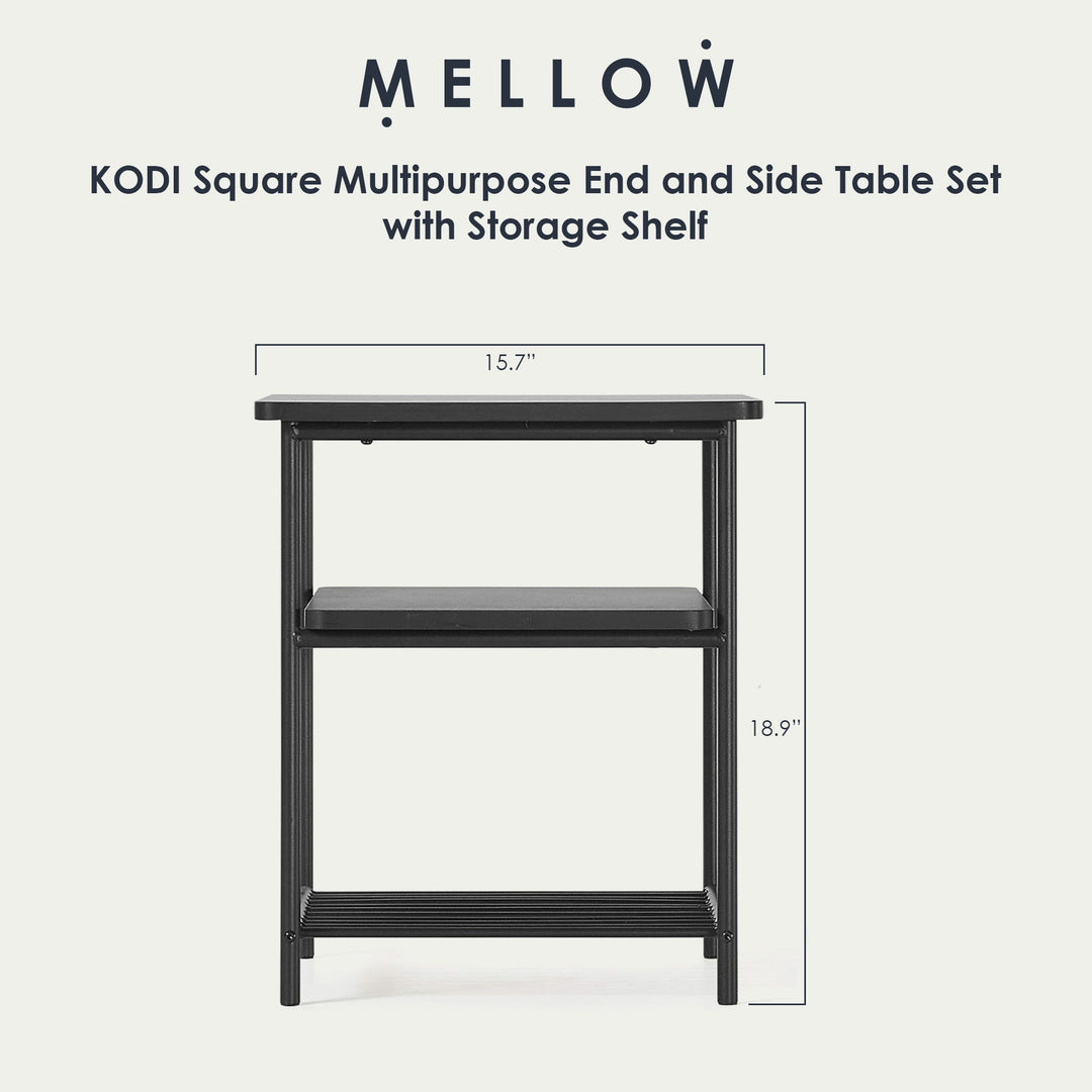 Mellow KODI Square Multipurpose End and Side Table Set with Storage Shelf, Black - VMInnovations