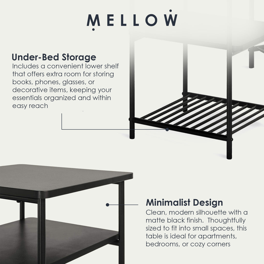 Mellow KODI Square Multipurpose End and Side Table Set with Storage Shelf, Black - VMInnovations
