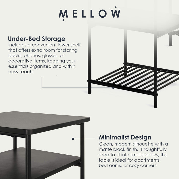 Mellow KODI Square Multipurpose End and Side Table Set with Storage Shelf, Black - VMInnovations