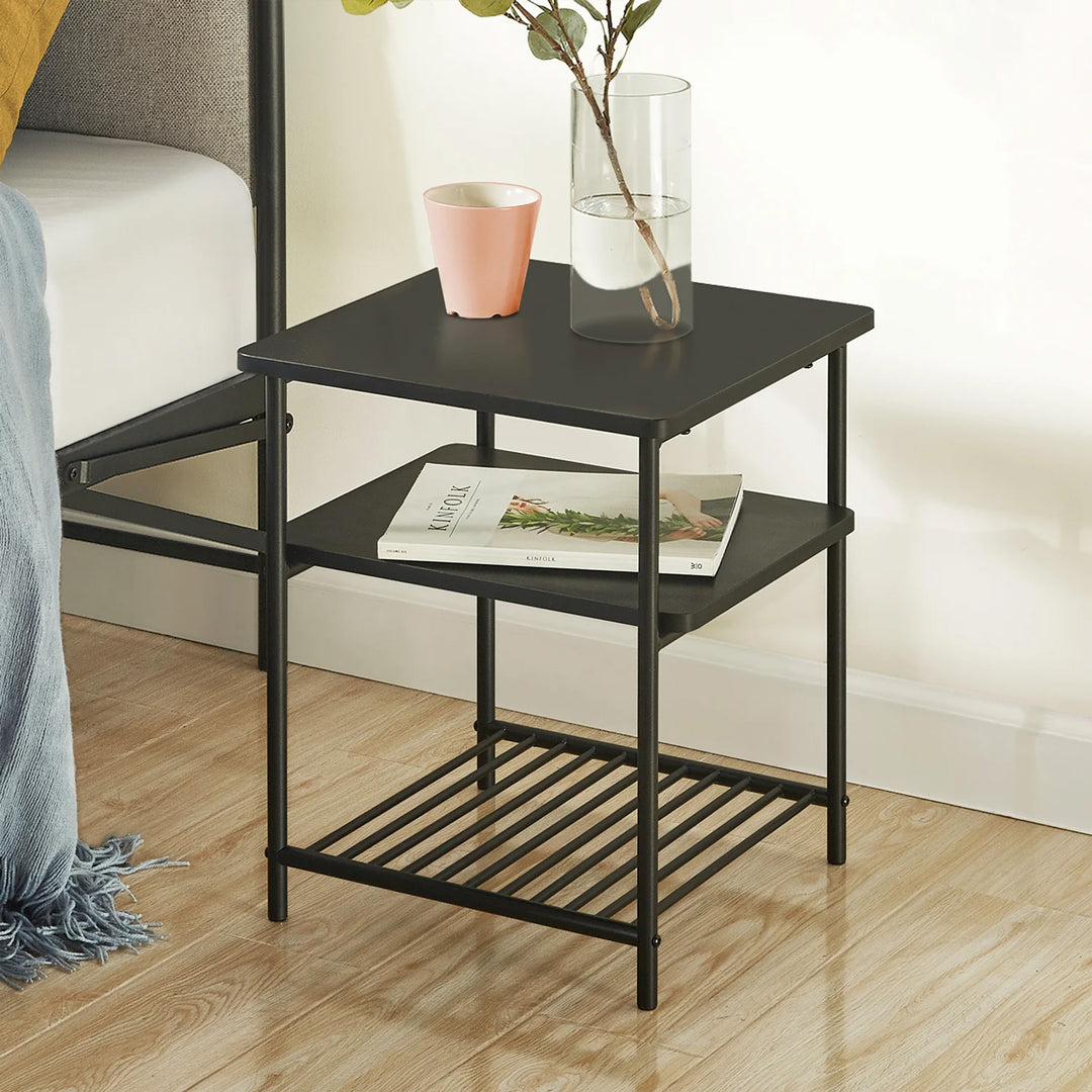 Mellow KODI Square Multipurpose End and Side Table Set with Storage Shelf, Black - VMInnovations