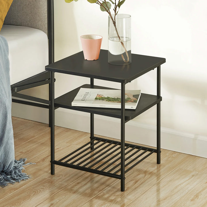 Mellow KODI Square Multipurpose End and Side Table Set with Storage Shelf, Black - VMInnovations
