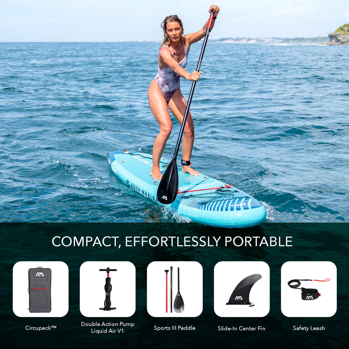 Aqua Marina Vapor Inflatable Paddle Board, Pump, Backpack, Leash Blue (Open Box) - VMInnovations