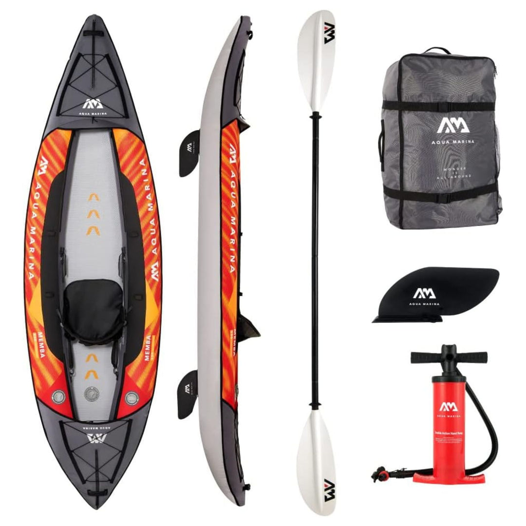Aqua Marina Touring Inflatable Kayak and Paddle Pump, Seat & Bag, Black/Orange - VMInnovations