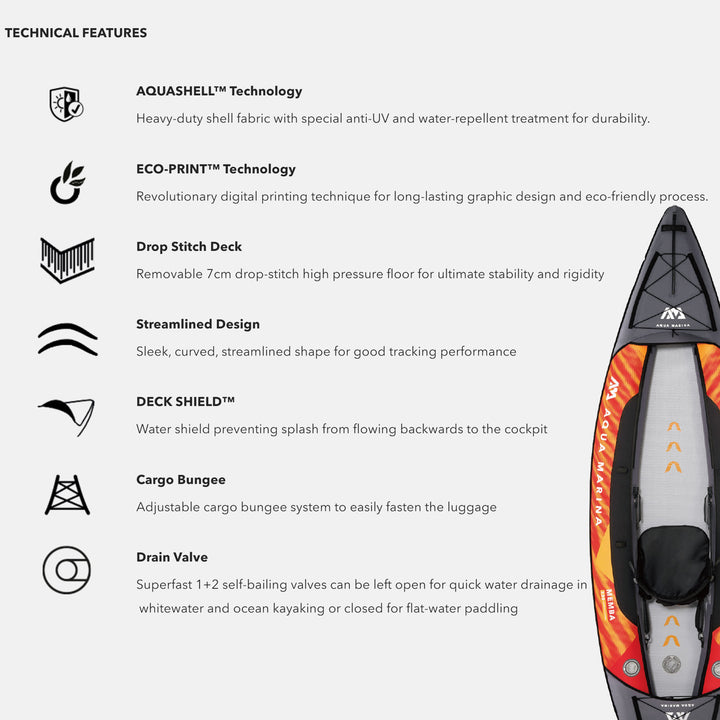 Aqua Marina Touring Inflatable Kayak and Paddle Pump, Seat & Bag, Black/Orange - VMInnovations