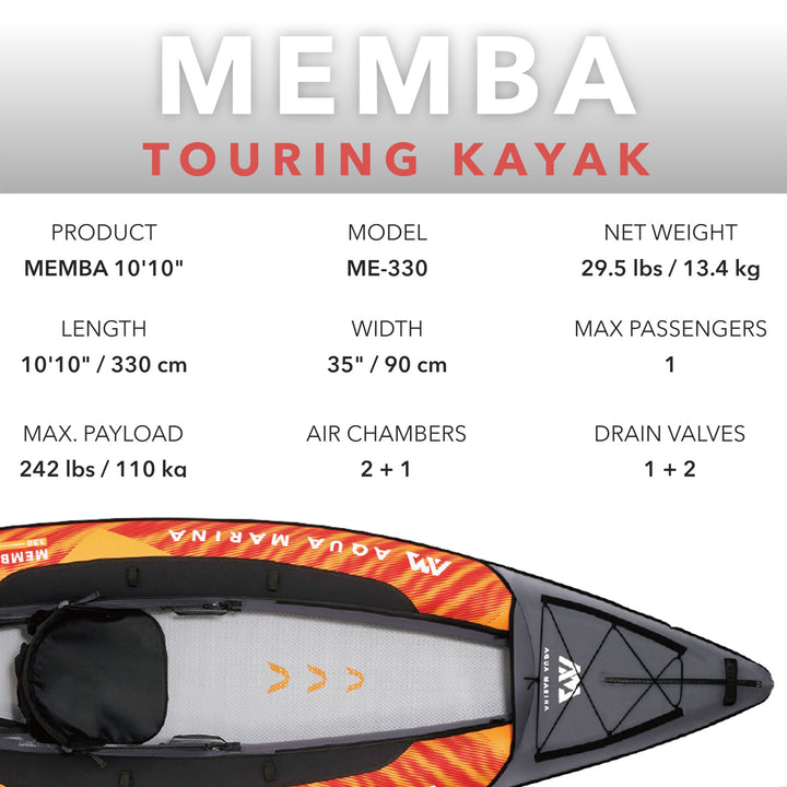 Aqua Marina Touring Inflatable Kayak and Paddle Pump, Seat & Bag, Black/Orange - VMInnovations