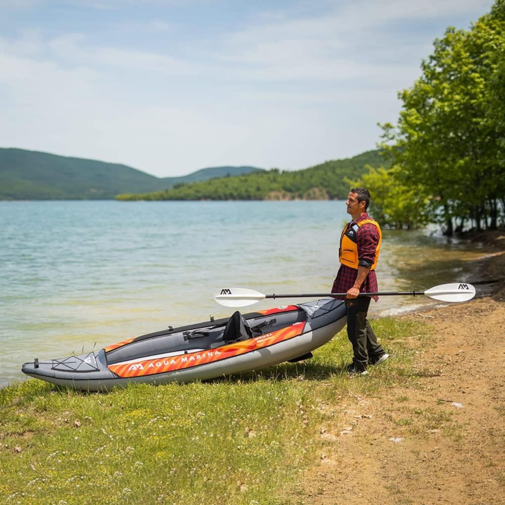 Aqua Marina Touring Inflatable Kayak and Paddle Pump, Seat & Bag, Black/Orange - VMInnovations