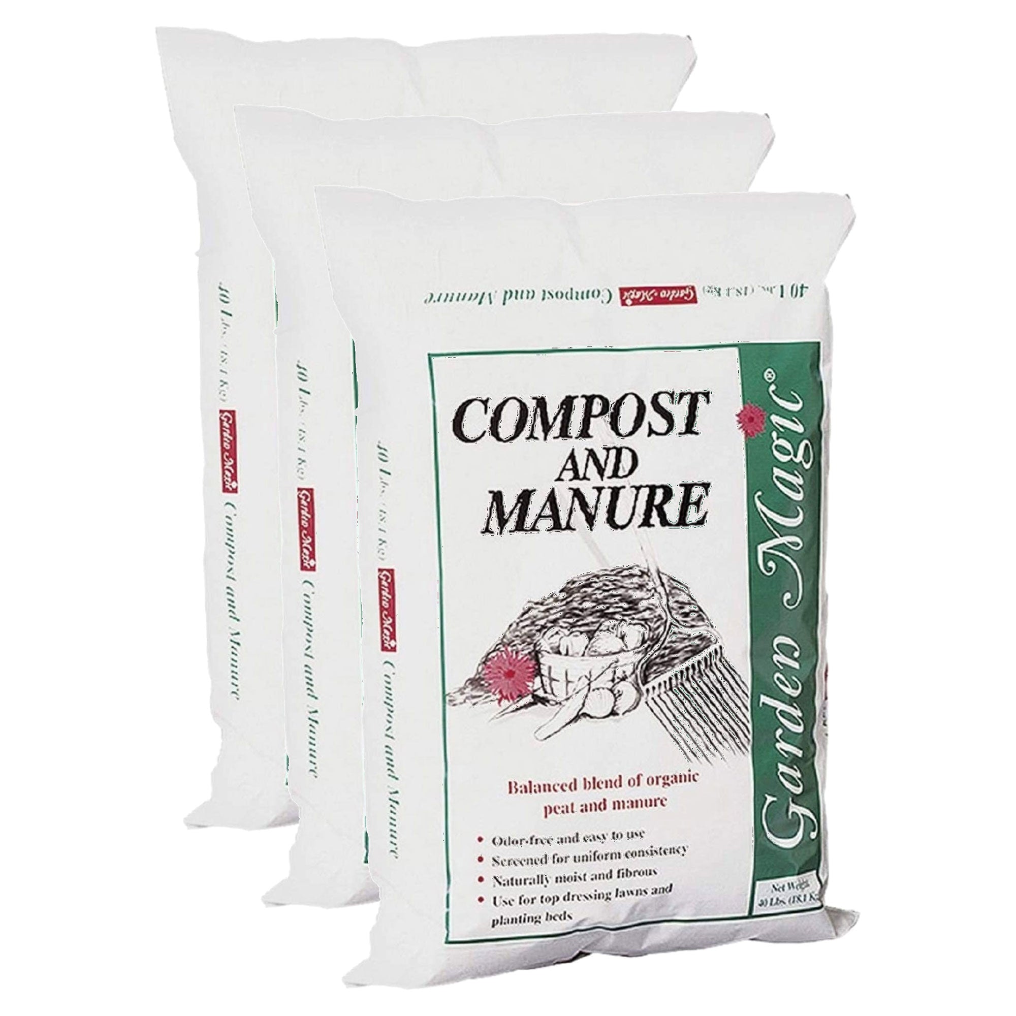 Michigan Peat Outdoor Lawn Garden Compost and Manure Blend, 40 lb Bag, 3 Pack - VMInnovations