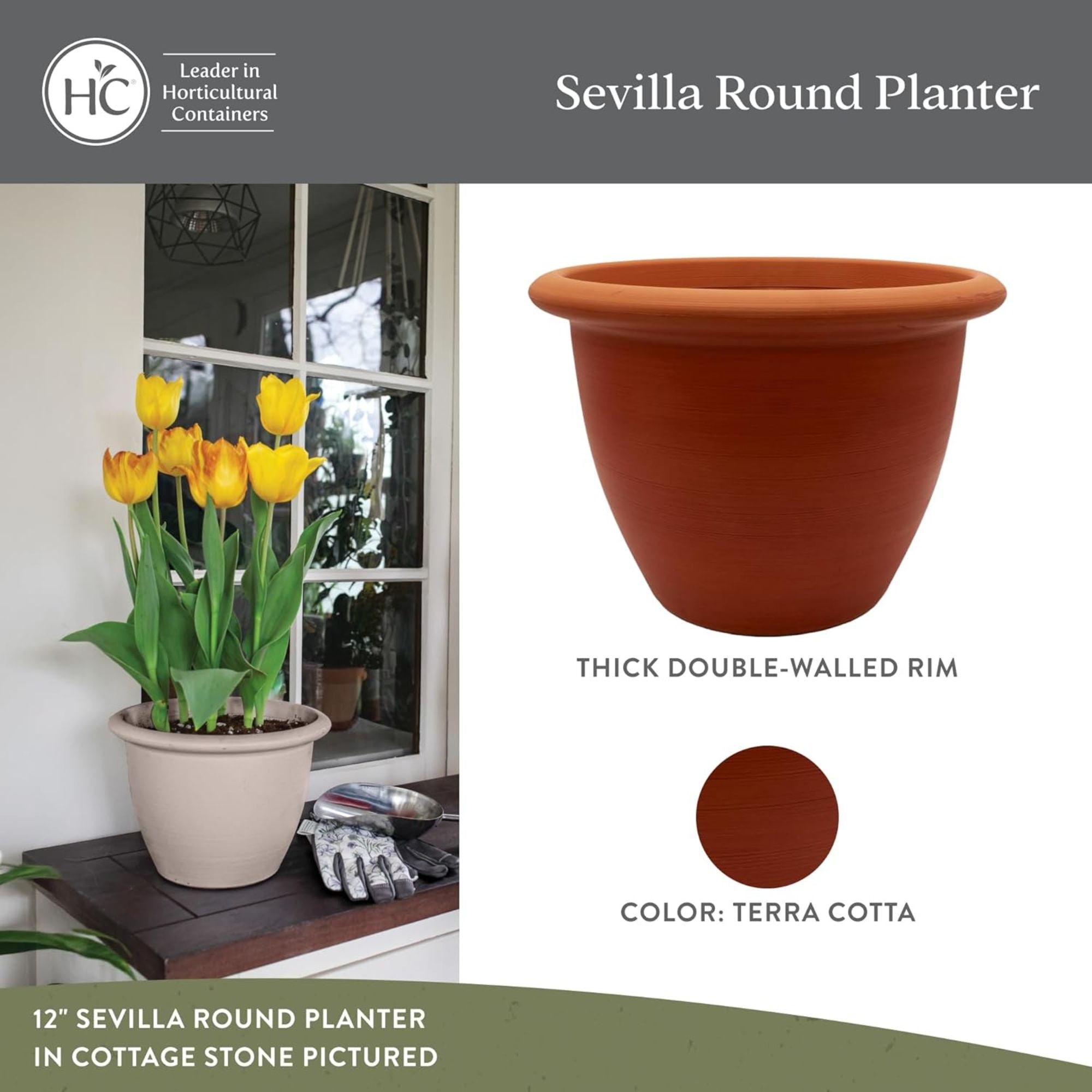The HC Companies Sevilla Self-Watering Pot and Internal Disk 12 Inch, Cappuccino - VMInnovations