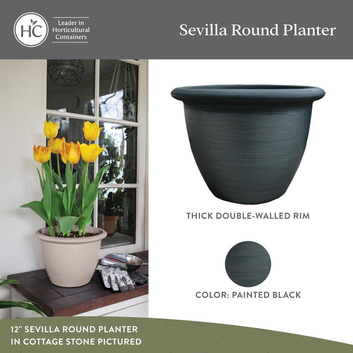 The HC Companies Sevilla Self-Watering Pot with Internal Disk 12", Painted Black - VMInnovations