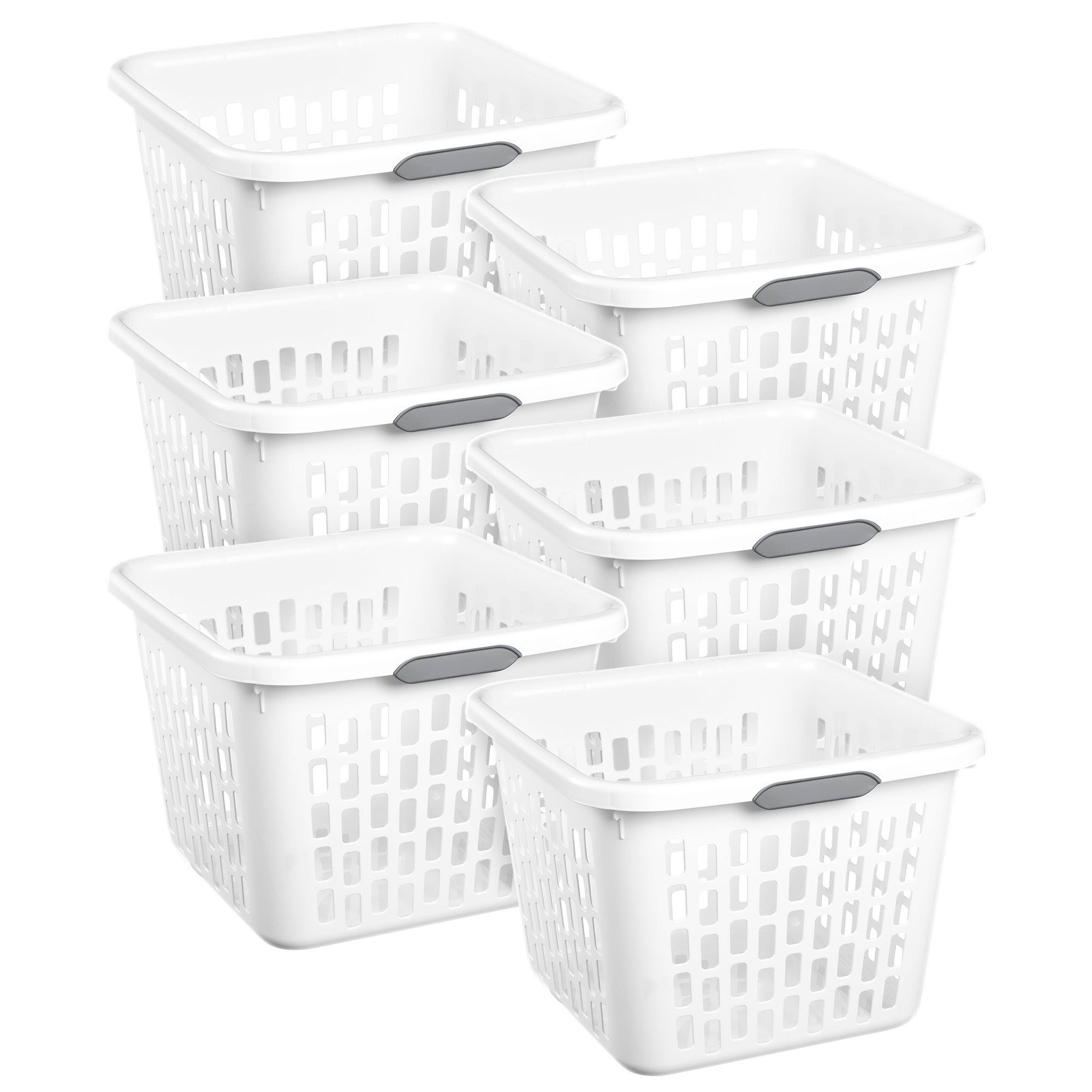 Sterilite Laundry Basket, 1.5 Bushel Plastic Hamper with Handles, White, 6 Pack - VMInnovations