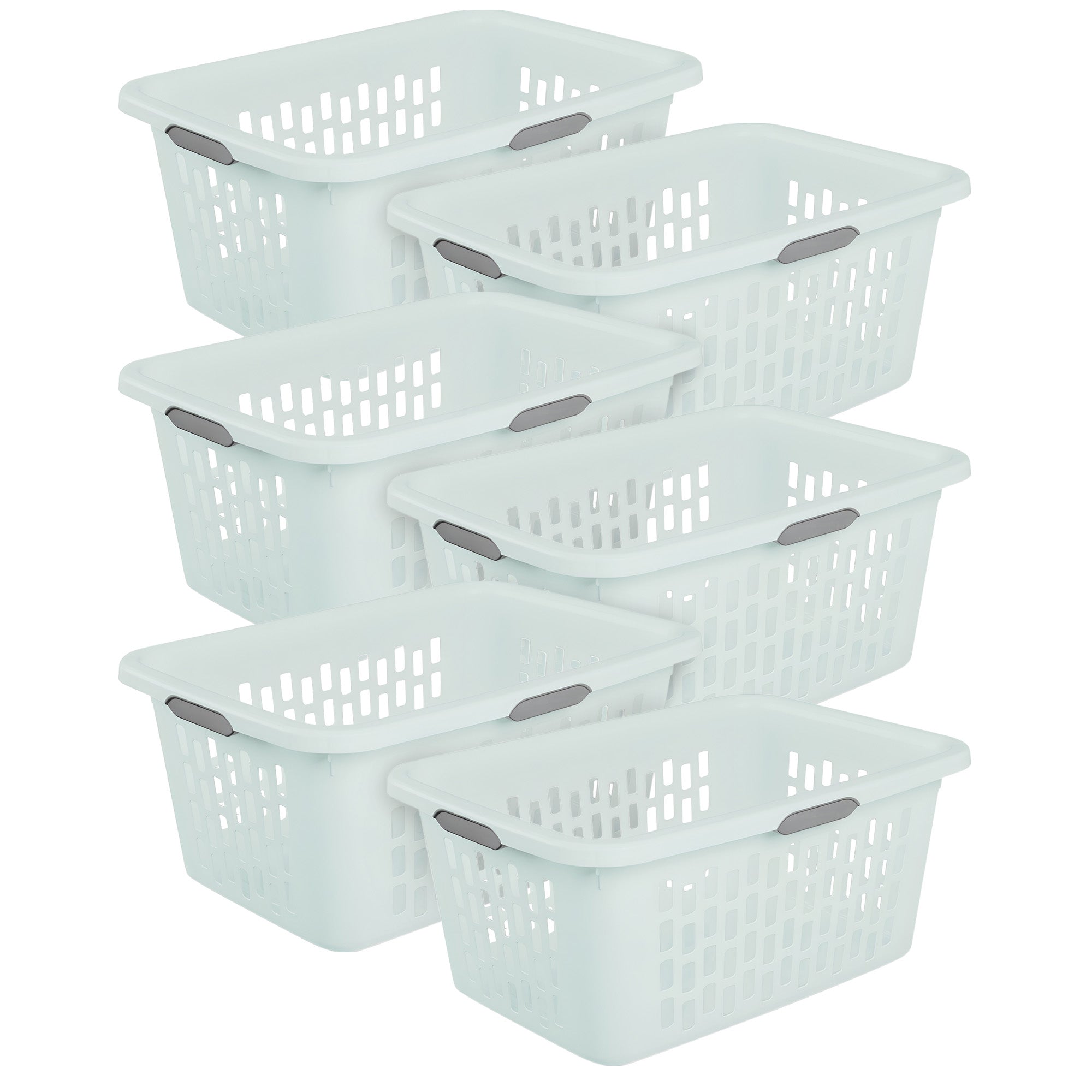 Sterilite Laundry Basket, 2 Bushel Plastic Hamper with Handles, Mint, 6 Pack - VMInnovations