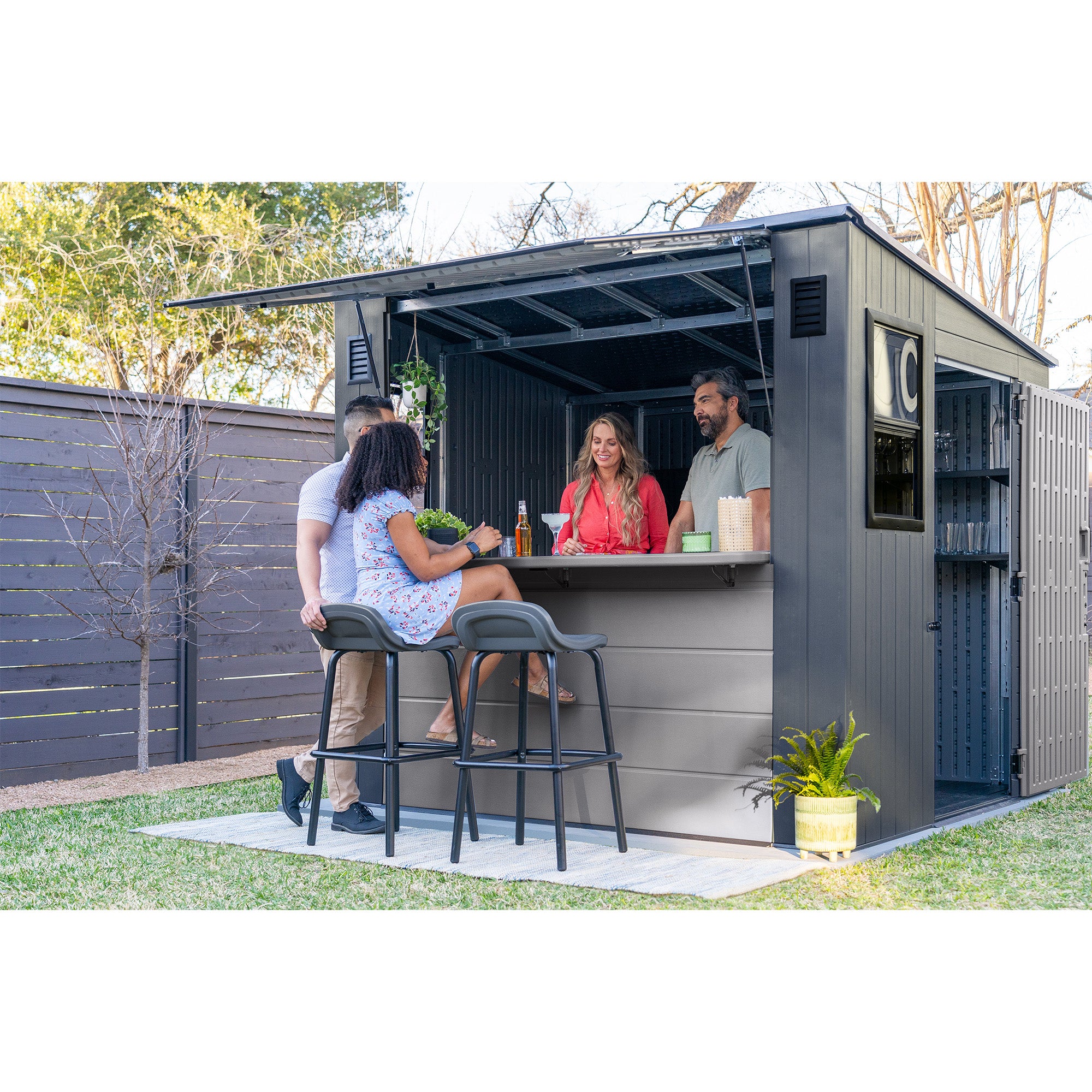 Suncast 8' x 7' Cabana Entertainment Storage Shed, All-Weather Shelter, Gray