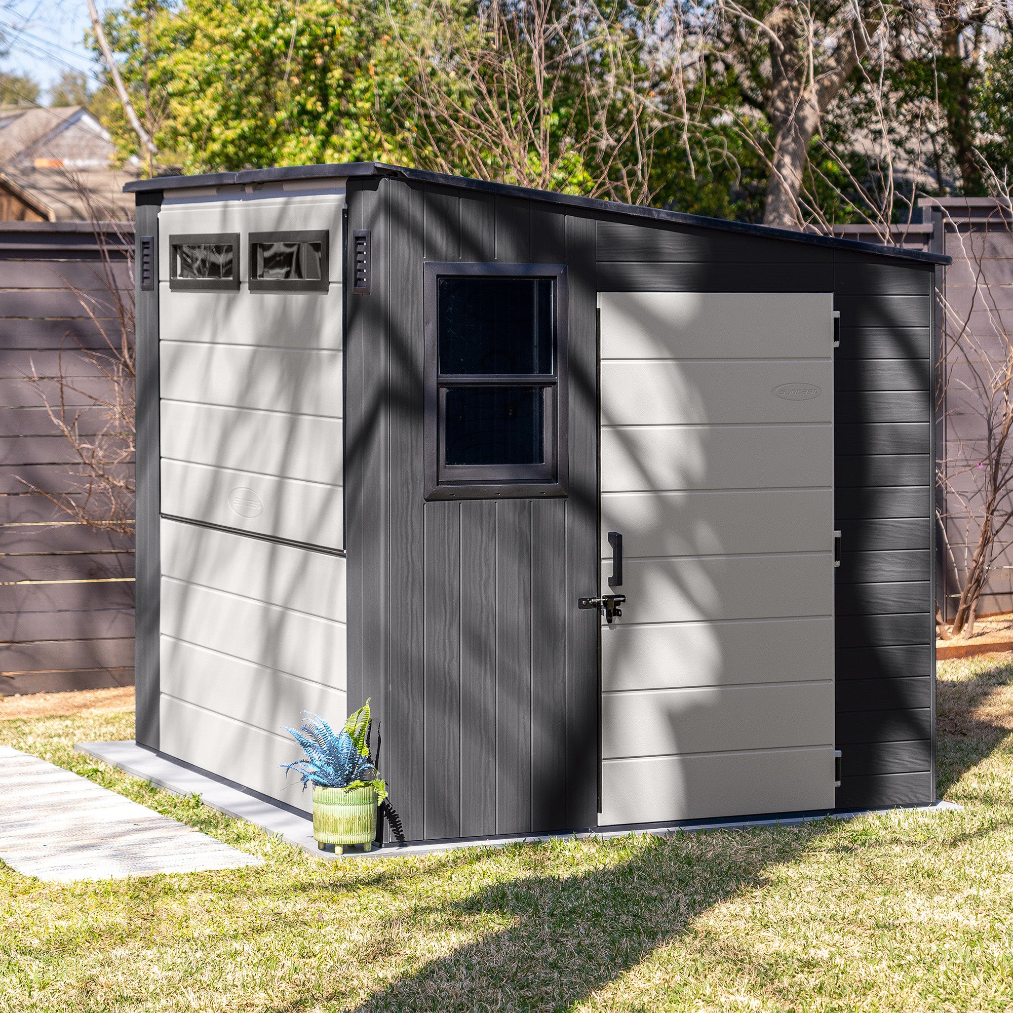 Suncast 8' x 7' Cabana Entertainment Storage Shed, All-Weather Shelter, Gray