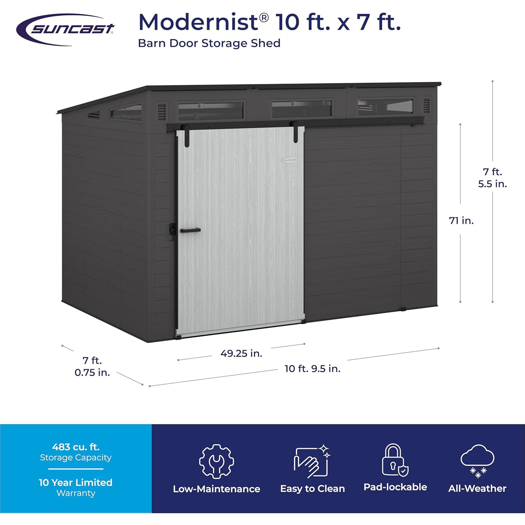 Suncast Modernist 10 ft. x 7 ft. Barn Door Storage Shed
