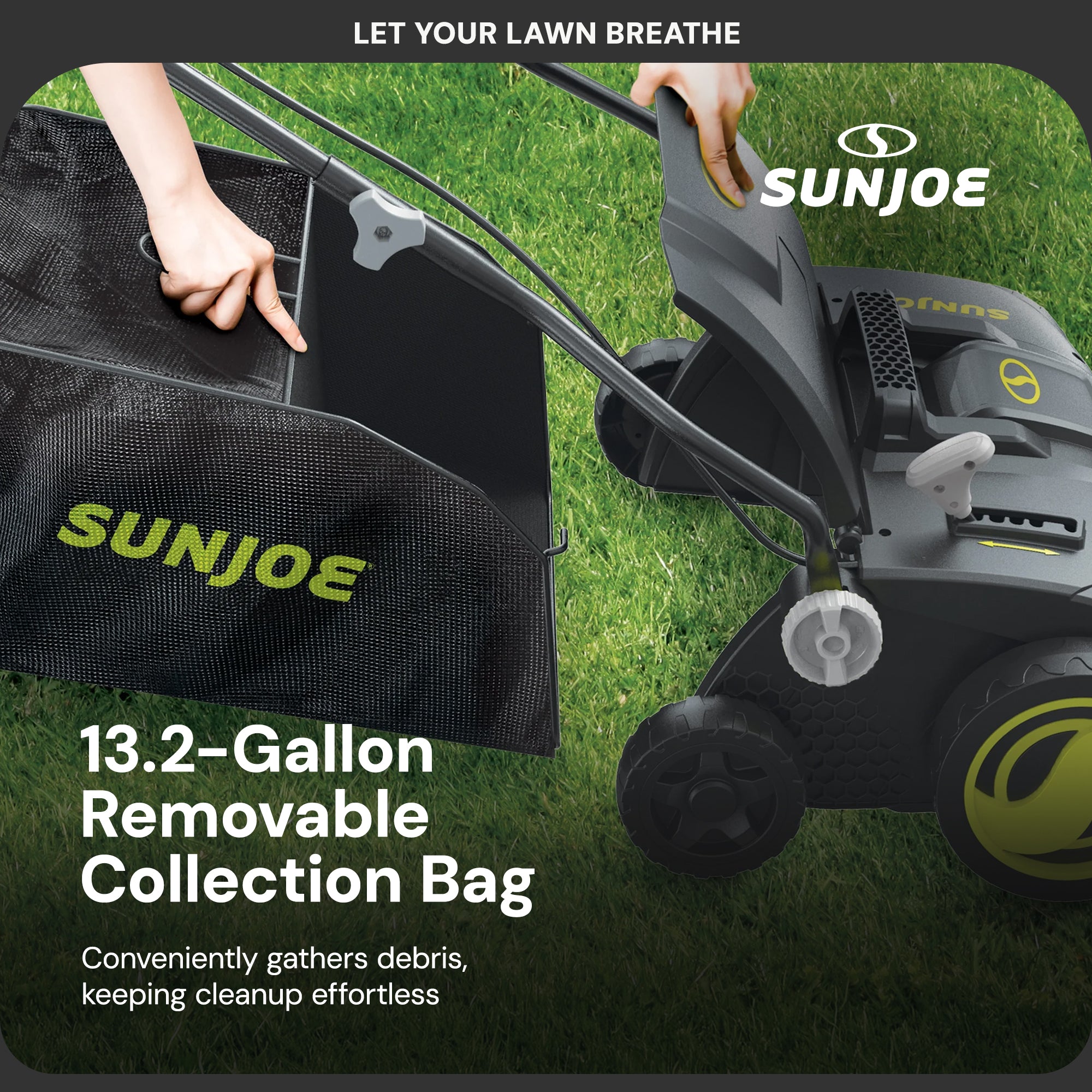 Sun Joe 15" Battery Powered Dethatcher Scarifier with 13.2 Gallon Bag (Open Box) - VMInnovations