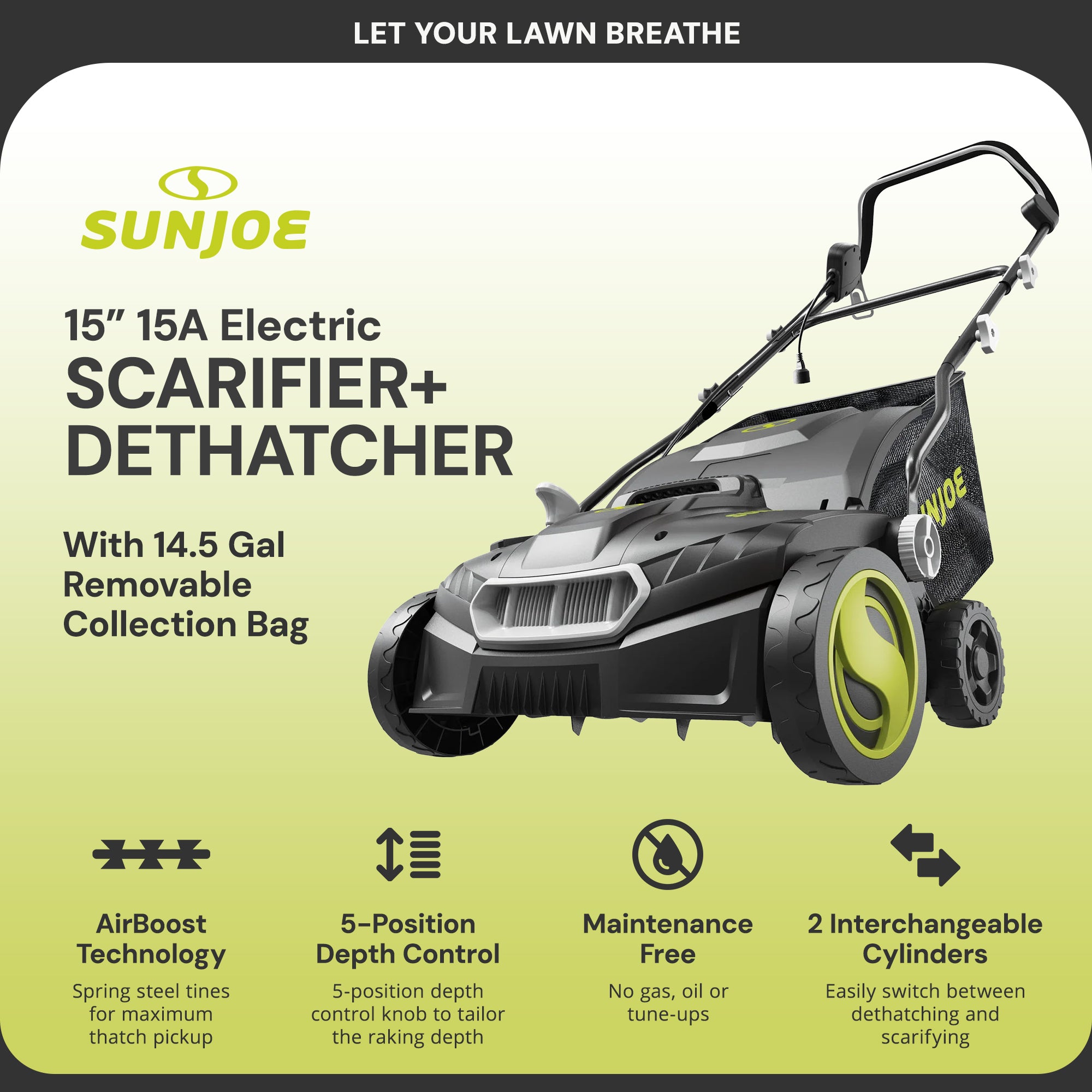 Sun Joe 15" Battery Powered Dethatcher Scarifier with 13.2 Gallon Bag (Open Box) - VMInnovations