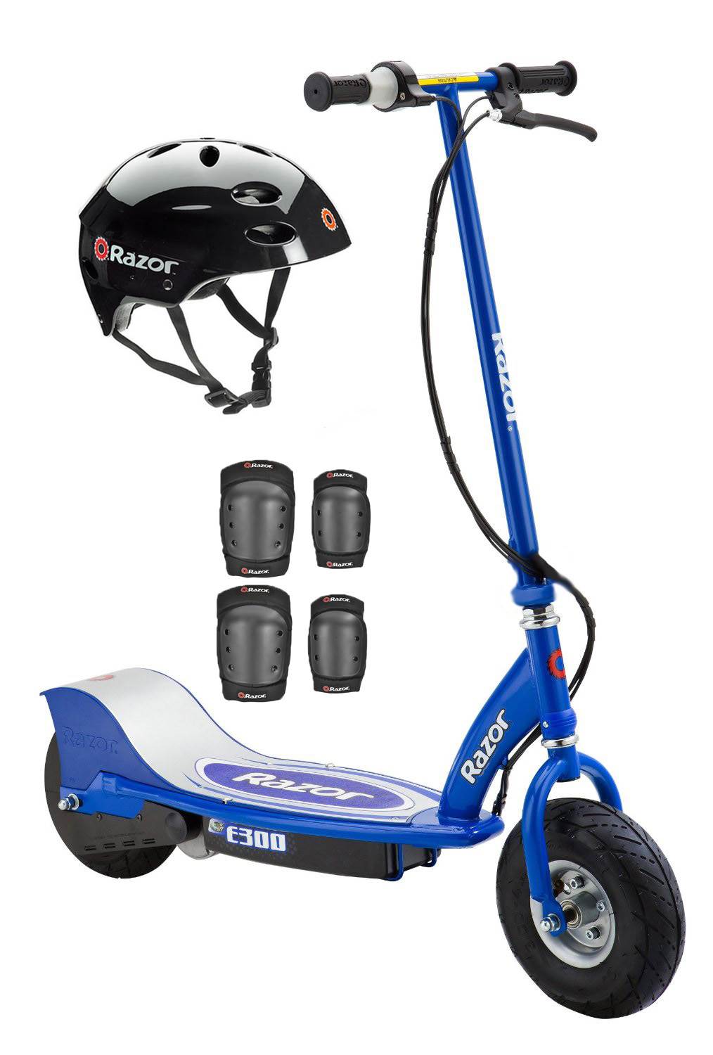 Razor E300 Electric 24 Volt Motorized Scooter with Helmet and Safety Pads, Blue