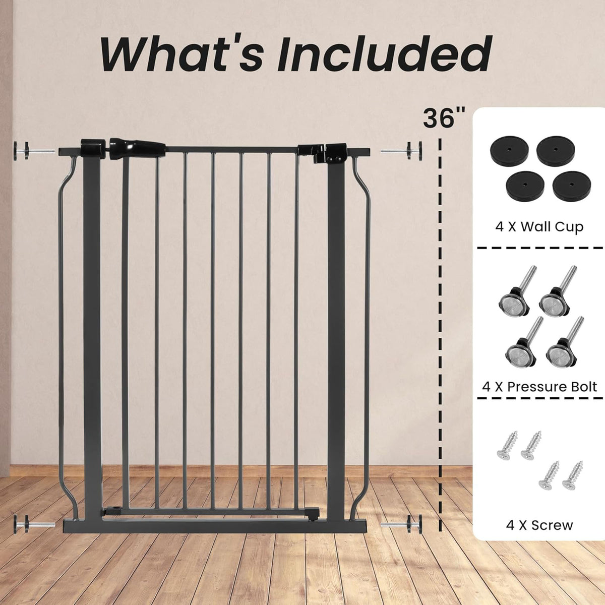 BalanceFrom Walk Thru Safety Gate, Fits 29.1-33.8" Openings, 36” Tall, Graphite - VMInnovations