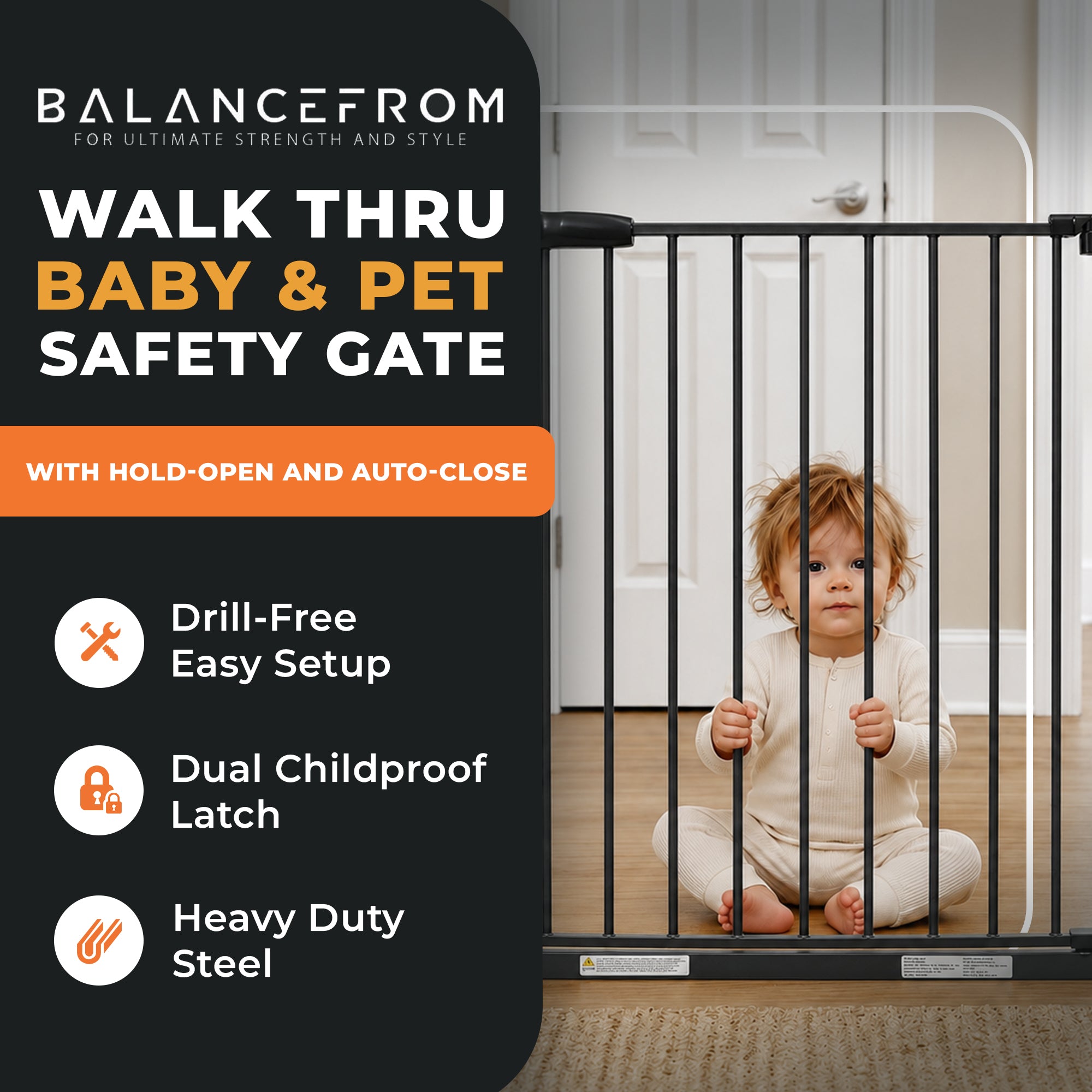 BalanceFrom Walk Thru Safety Gate, Fits 29.1-33.8" Openings, 36” Tall, Graphite - VMInnovations